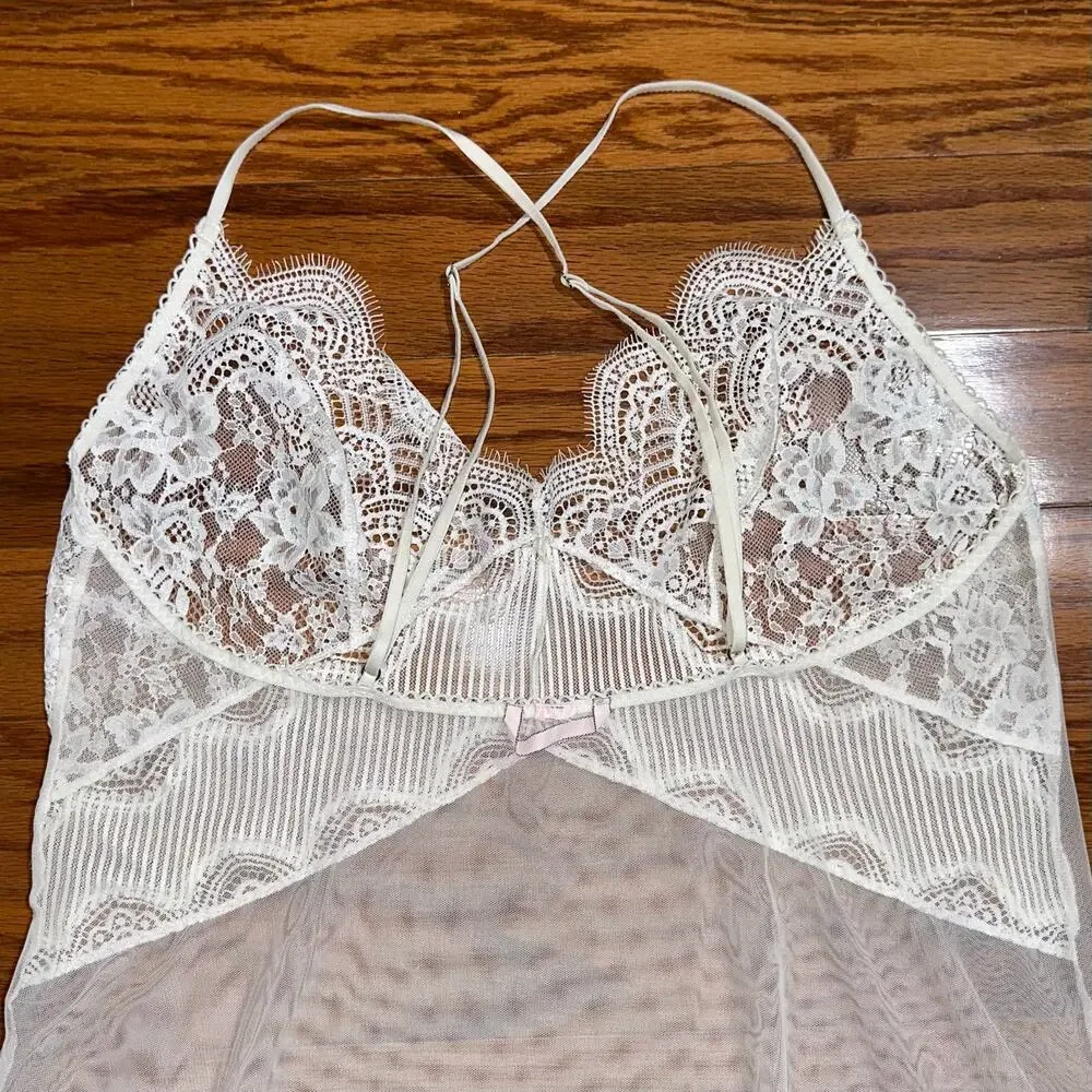 Victorias Secret White Lace Mesh Babydoll Lingerie Chemise